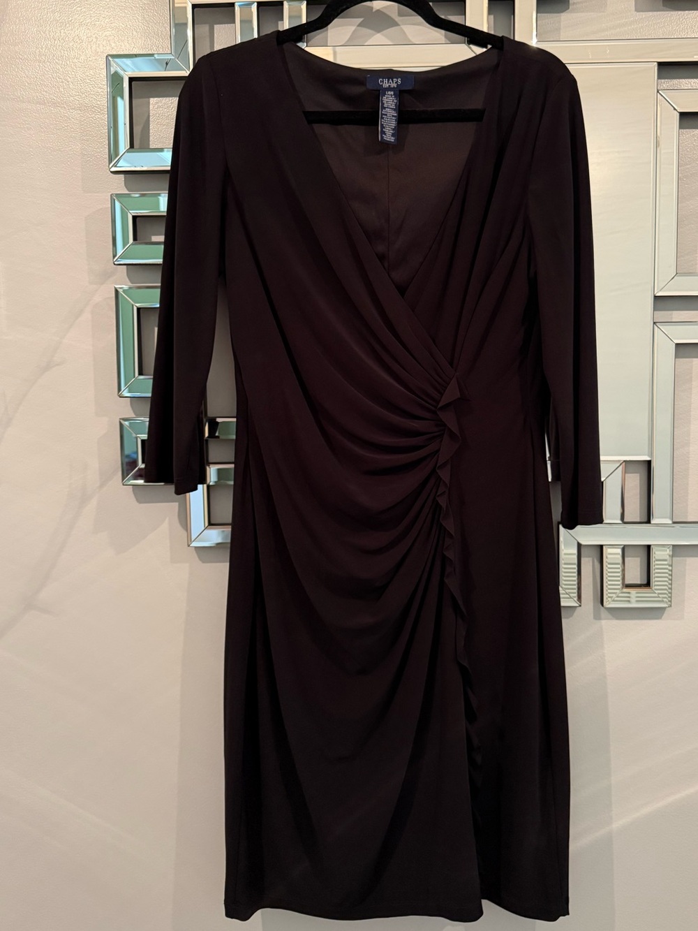 EUC CHAPS BLACK FAUX-WRAP MIDI DRESS